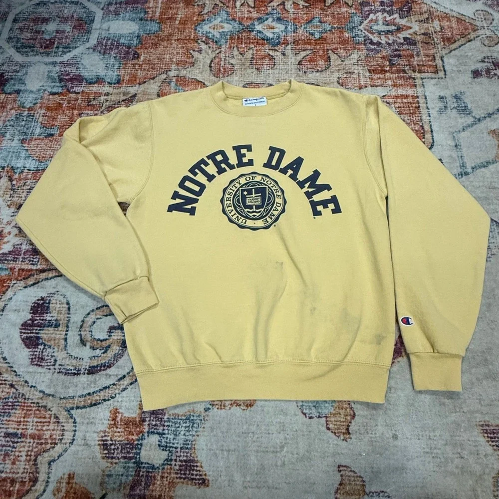 Champion Notre Dame Fighting Irish University Crew Sweatshirt Yellow Sze S FLAWS